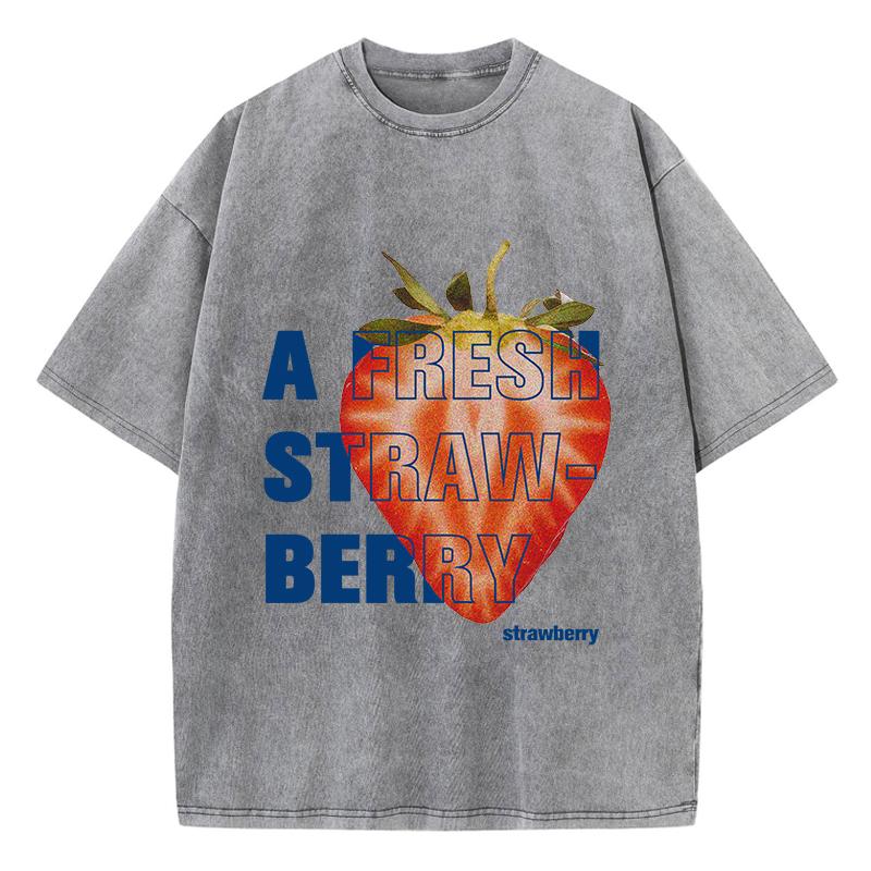 Ležérní dámská trička s kyselinovým praním, topy s jahodovým potiskem, opotřebovaná nadměrná bavlněná trička, trendy dámské oblečení