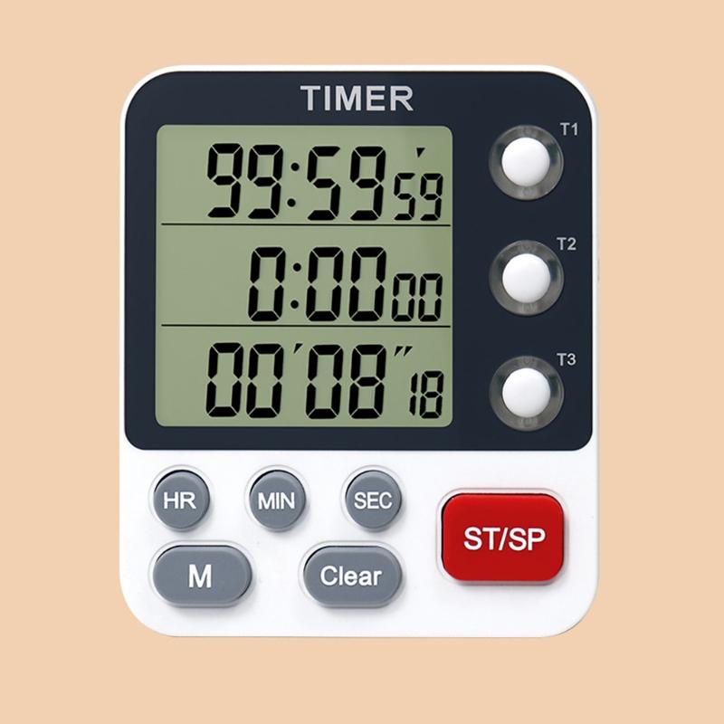 Digitaler Dual-Küchentimer 3 Kanäle Count UP/Down-Timer Kochtimer Stoppuhr Großes Display Einstellbare Lautstärke