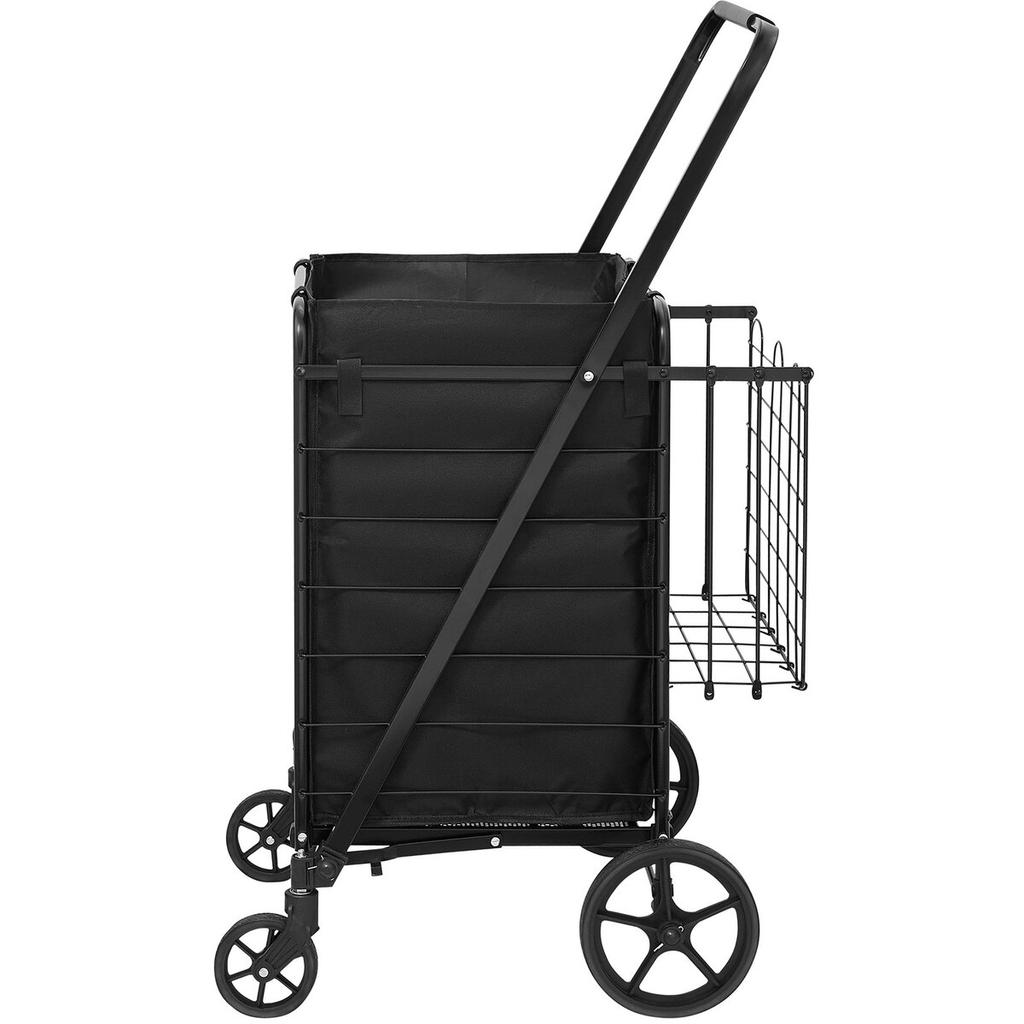 Folding Shopping Cart with Removable Waterproof Liner, 330LBS Large Capacity Jumbo Grocery Cart with Dual Basket, 360° Swivel Wheels, Dense Metal Mesh