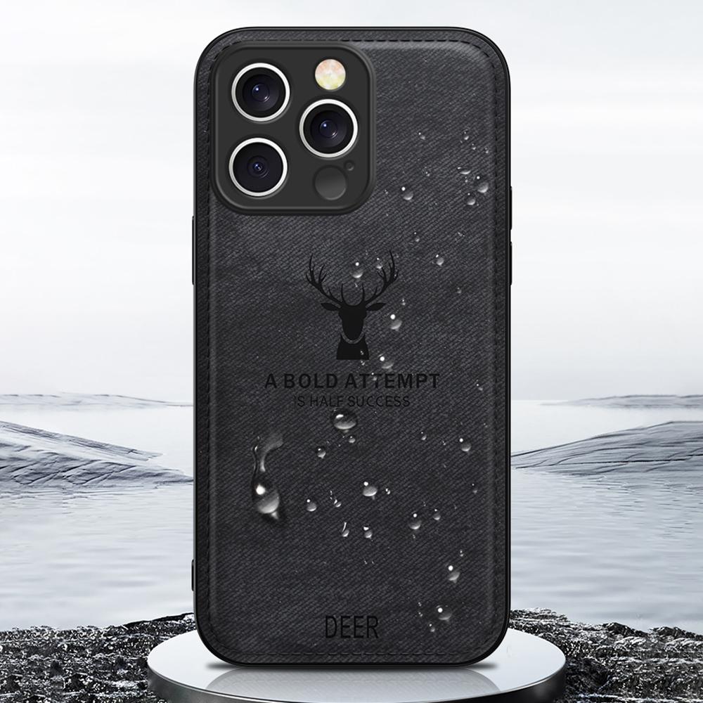 For iPhone 16 Pro Case Deer Pattern Cloth Texture PU Leather Hybrid Phone Cover