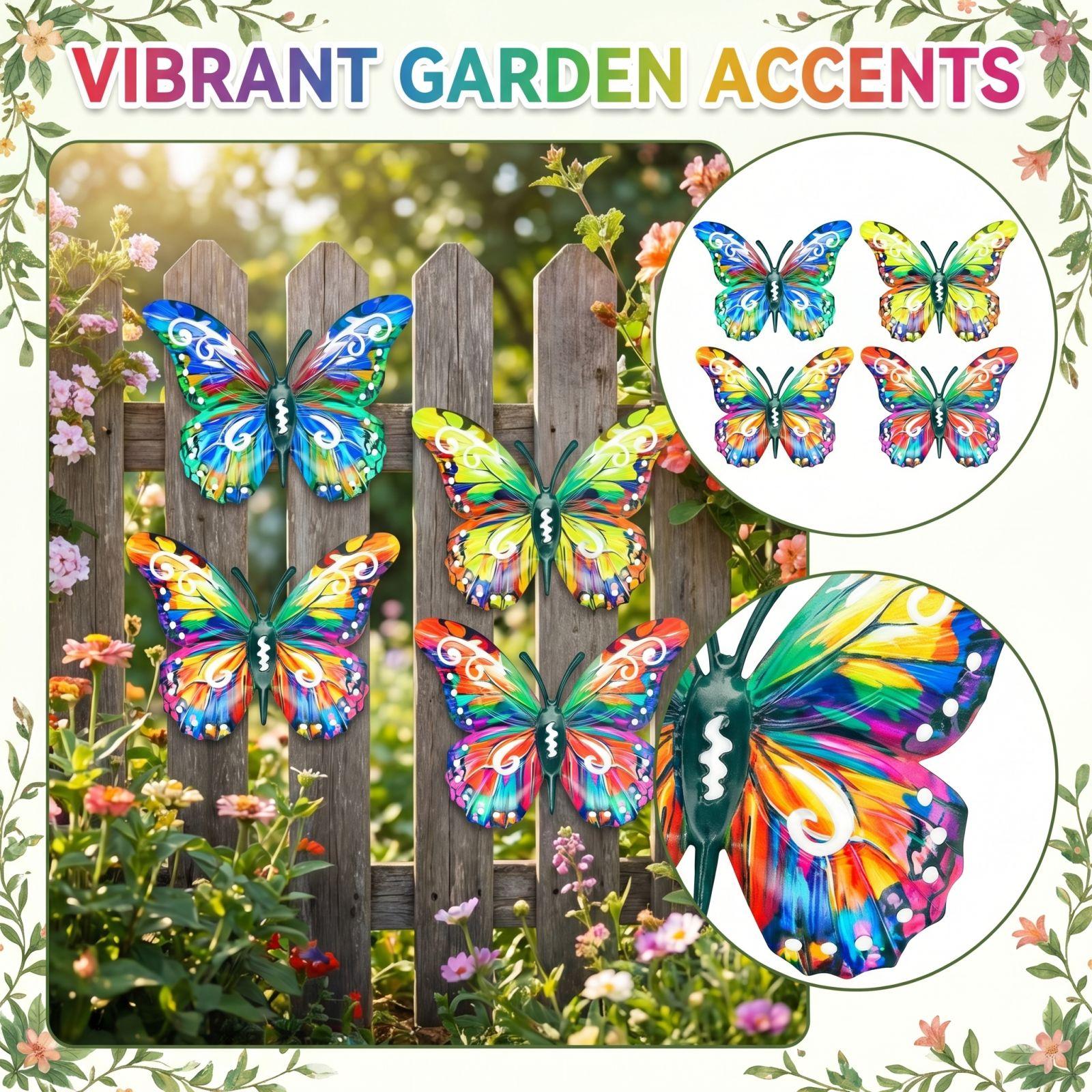 

Set Of 4 Butterfly Metal Wall Decor Outdoor Hanging Wall Art Sculpture One Size