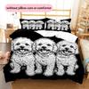 Schwarzes Bichon-Muster Bettwäsche Heimdekoration Geburtstagsgeschenk (1 Bettbezug + 2 Kissenbezüge, ohne Füllung)