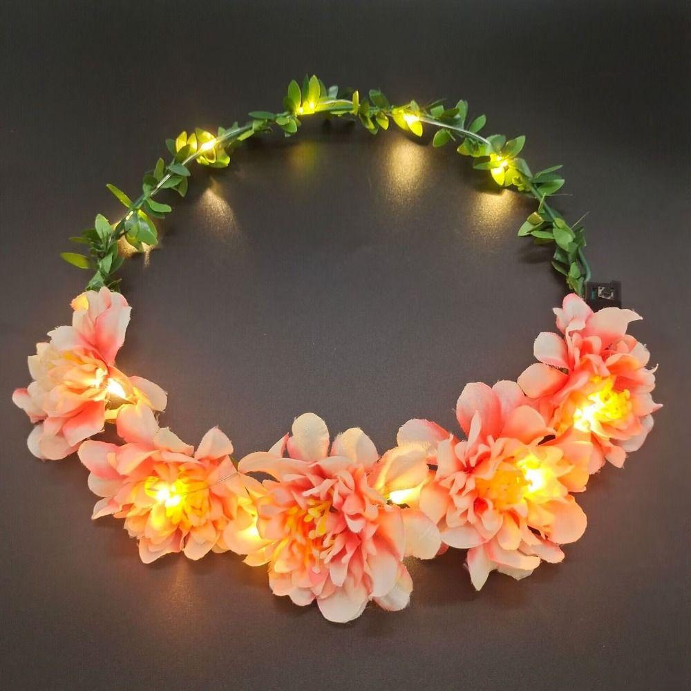 Luminous Flower Crowns Simulation Rose Flower Glowing Wreath Vintage Wreath Headband  For Bride