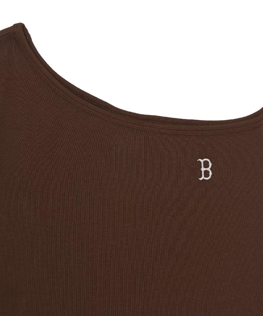Emelbi Women'S Basic Off-Shoulder Shirred Ribbed Dress Bos (Neon Brown)