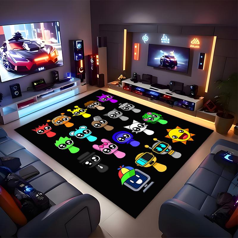 1pc Sprunki9 Print Area Rug - Soft, Washable Non-Slip Indoor Mat for Office Chairs, Living Room, Home Office Decorative Rug