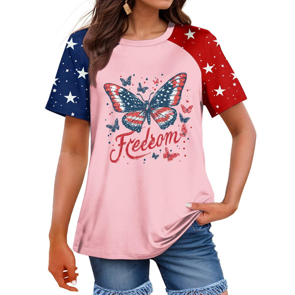 Women's Fashion Casual Printed Round Neck Raglan Sleeve T-Shirt Top T-Shirt Top Top
