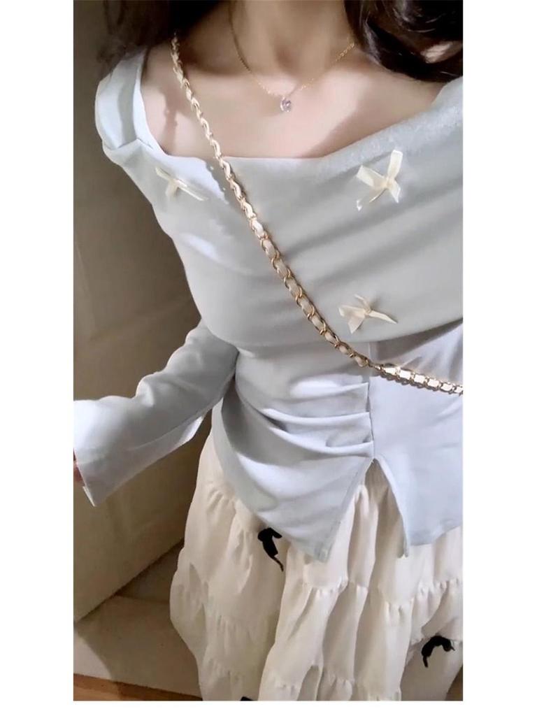 French Blue Long-Sleeve Spring Dress for Women 2025 - Small Sizes Available