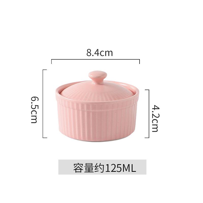 Ceramic Soufflé With Lid Small Baking Bowl Double Skin Milk Steamed Egg Bowl Pudding Bowl Baking Cake Bowl Dessert Bowl Bird'S Nest Cup