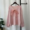 Autumn and Winter New Color Dot Lace-up Bow Knitted Sweater Top Loose Soft Waxy Gentle Wind Sweater Pullover Woman