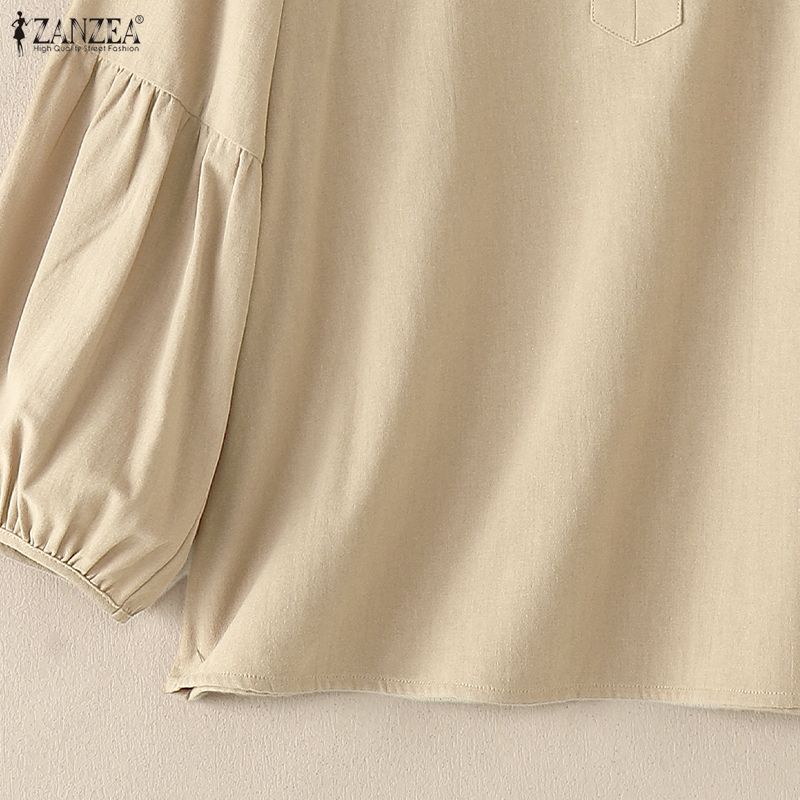 ZANZEA Women Casual Round Neck Solid Color 3/4 Sleeve Blouse