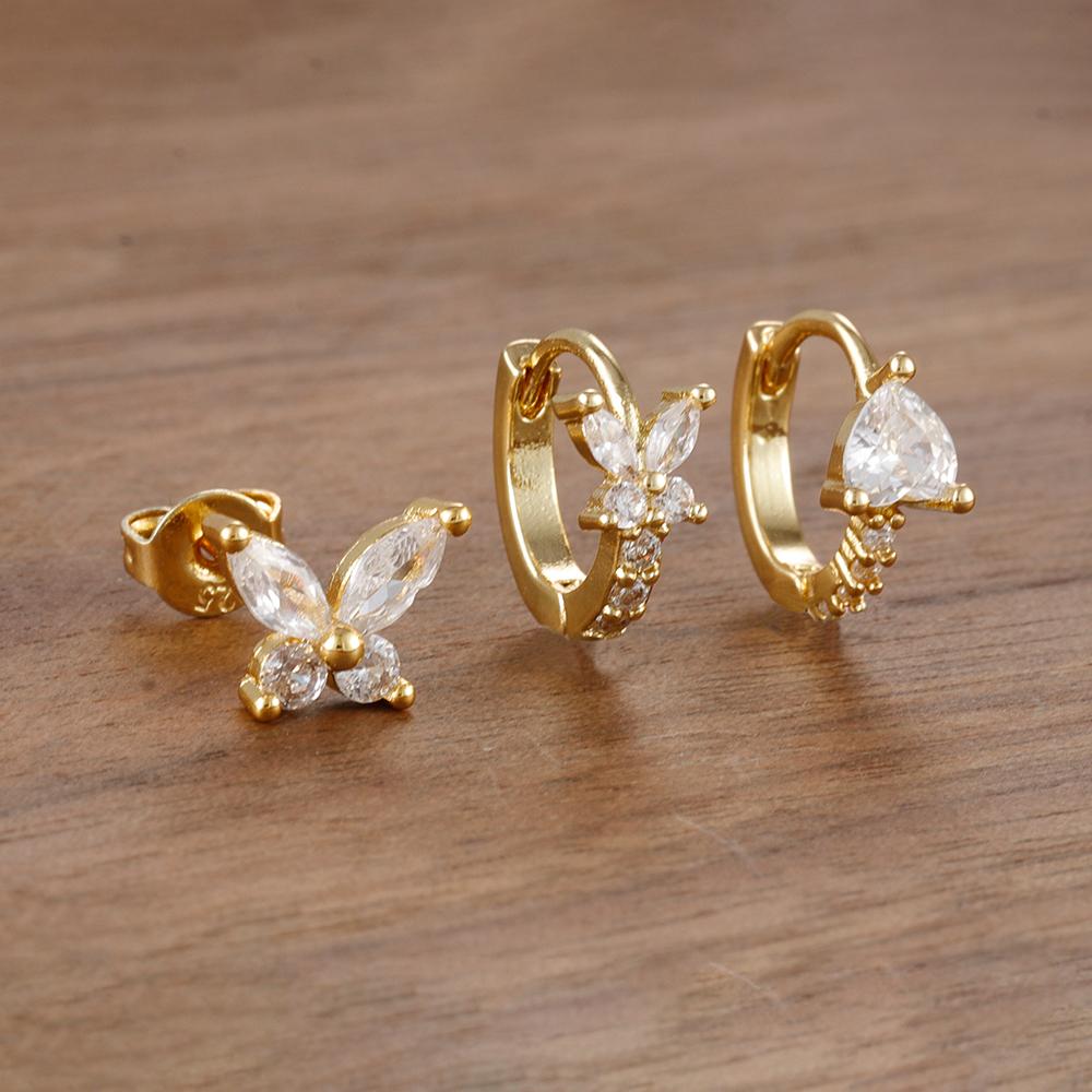 3Piece Stainless Steel Huggie Minimal Butterfly Hoop Earrings Little Cubic Zirconia Heart Cartilage Earrings Piercing Jewelry