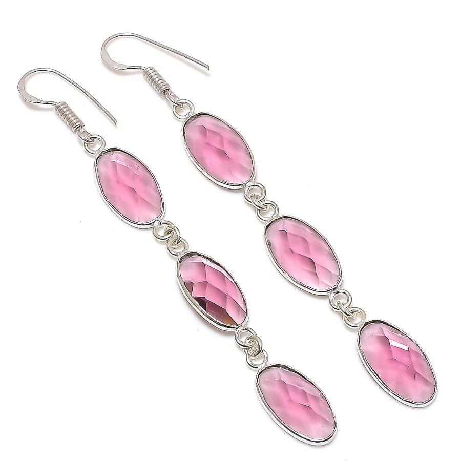 

Ювелирные серьги из стерлингового серебра 925 пробы с натуральным розовым рубиллитом 3,19 дюйма i9g86