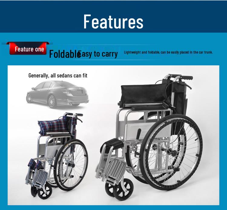Lightweight Foldable Oxford Cloth Wheelchair with Soft Seat and Four Brakes for Elderly Travel