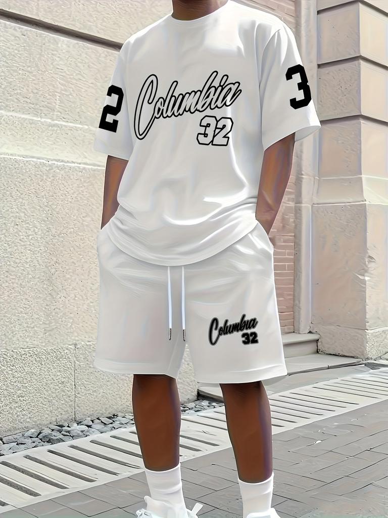 Men's Letter Print Crew Neck Short Sleeve Stylish Streetwear Men's Fashion Set Summer Casual Outdoor Vacation Two-Piece Set