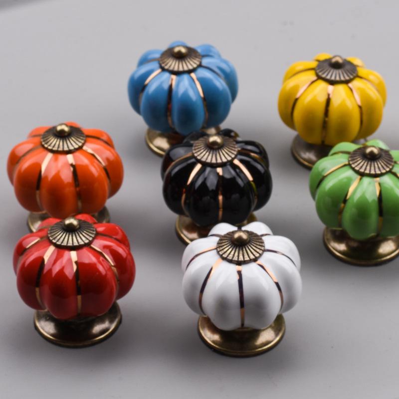 Colorful Pumpkin Ceramic Drawer Knob for Children's Room - Creative Cartoon Design