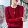 Lekasha 100% Cashmere Mink Velvet Seven-Button Cable Knit Sweater