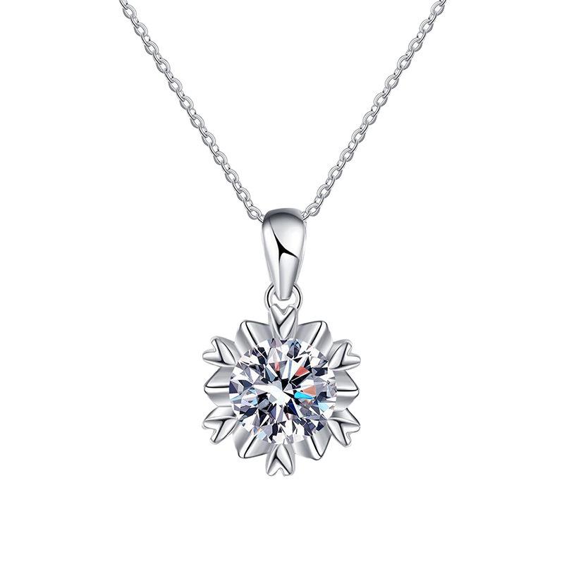S925 Sterling Silver Moissanite Snowflake Pendant Necklace - Women's Luxurious Non-fading Clavicle Chain.