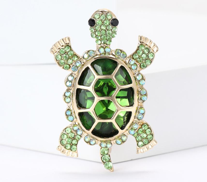 Elegancka Broszka Żółw z Cyrkoniami - Retro Uroczy Kształt Zwierzęcia, Unisex Akcesorium Biżuteryjne, Idealny Prezent Świąteczny