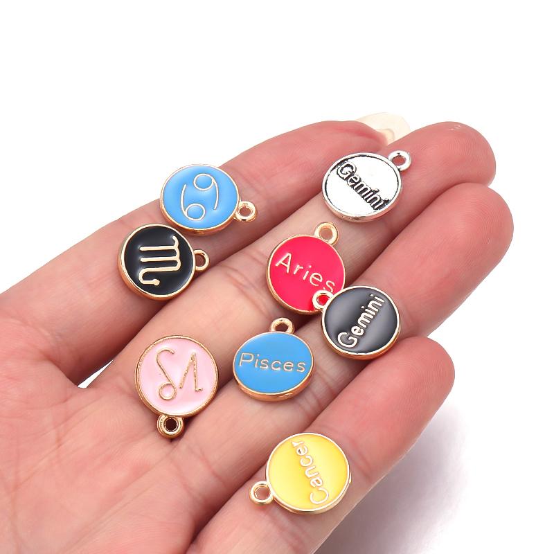 12Pcs/lot Alloy Drip Oil Charm Color Twelve Constellations Enamel Pendant for Jewelry Making DIY Bracelet Necklace Accessories