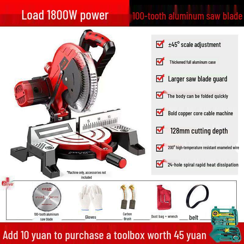 High Precision 10" Aluminum Alloy Miter Saw, 45º Multifunctional Cutting Machine