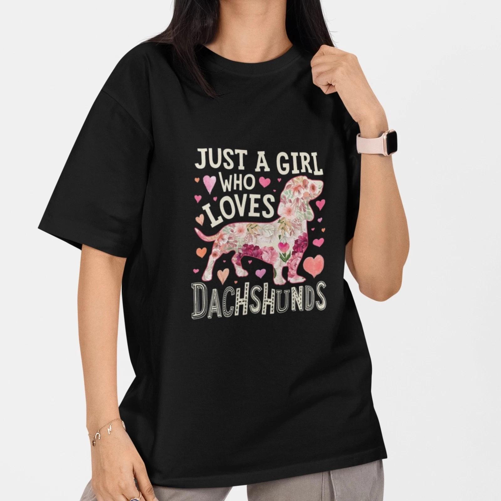 Just A Girl Who Loves Dachshunds Shirt Floral Dog Mom Gift Cute Pet Lover Tee L
