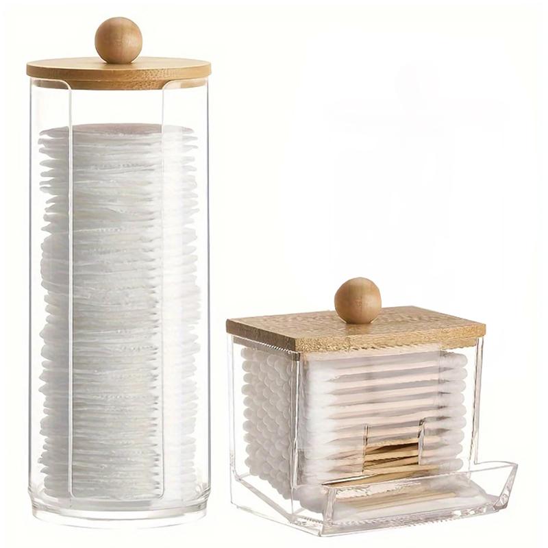 3pcs Cotton Swab Holder Bathroom Dispenser Storage Cotton Ball, Cotton Swab, Cotton Round Pads, Floss Picks - Clear Canister