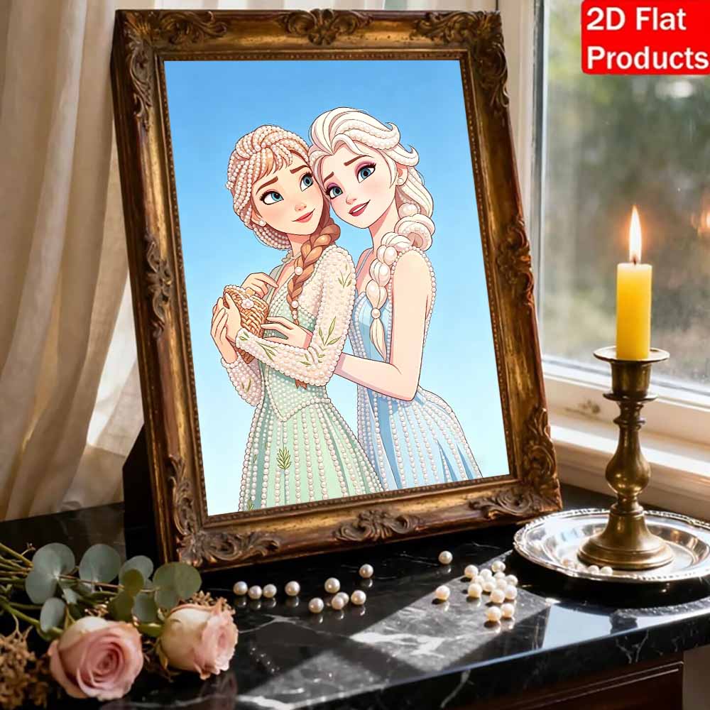 Disney Pearl Painting Frozen Anna and Elsa Sisters Handmade DIY Pearl Gem Painting Pictures Crafts Special Shape Home Wall Decoration