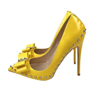 Puntige gele strik klinknagel hoge hakken, sexy schoenen met puntige klinknagels, geschikt voor feesten en clubs, extra groot