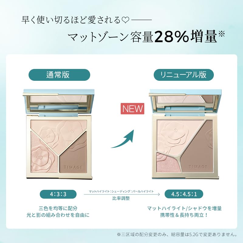 TIMAGE Bronzer, Highlighter, Shading, Matte Highlight Powder, and Nose Shadow 3-in-1 Tri-Color Palette for 3D Contours, 17g (Renewal 01)