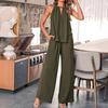 Women's Summer 2-Piece Outfit Casual Sleeveless Halter Top Wide Leg Pants Set Summer Cotton Linen Lounge Suit
