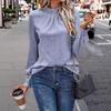 2026 New Women's Solid Color Fashion Versatile Hollow Out Stand Collar Puff Sleeve T-Shirt Casual Top