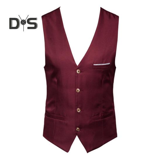 

Чоловічий костюм, жилет, формальний діловий стиль, без рукавів, V-подібний виріз, приталений кардиган, однобортний, однобортний, шовковистий тканинний кишені, весільний жилет нареченого L вина червоного кольору