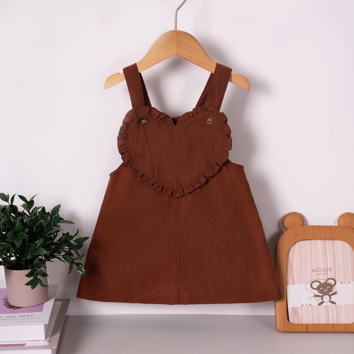

Korean Style Girls Heart Button Solid Color Overall Dress for Spring and Autumn вина червоного кольору