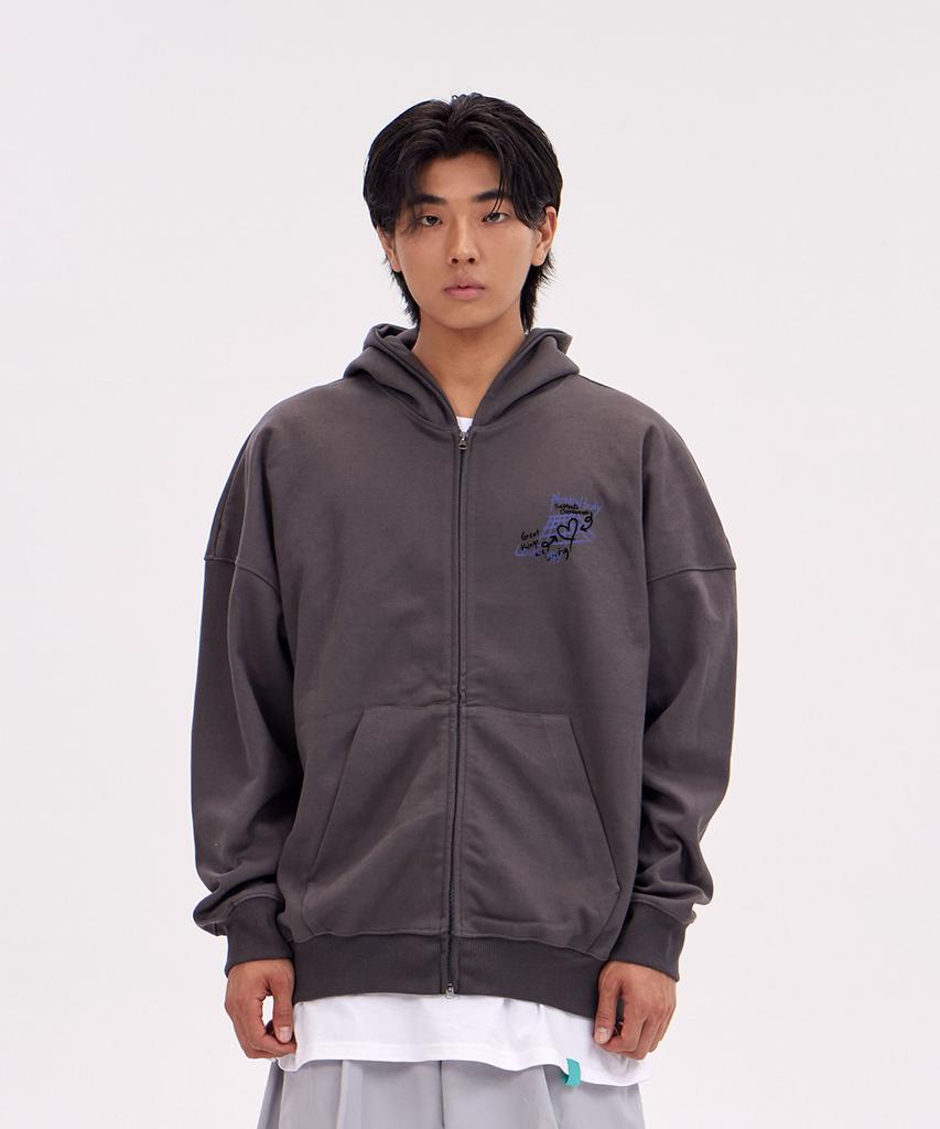 Astral Projection Graffiti Oversized Wide Shoulder Zip-Up Hoodie_Charcoal