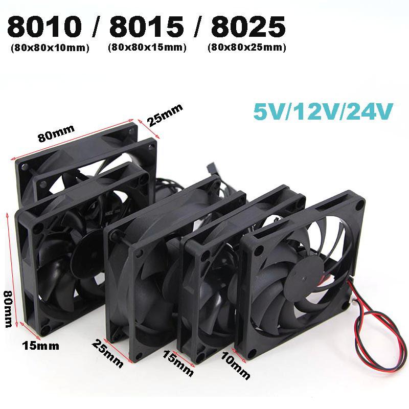 DC 5V 12v 24V 8cm 8010 8015 8025 3pin 4pin xh 2,54 Bezkartáčový chladicí ventilátor 80x25mm Chladič Radiátor 80x10 80*15 Pro PC Case GPU