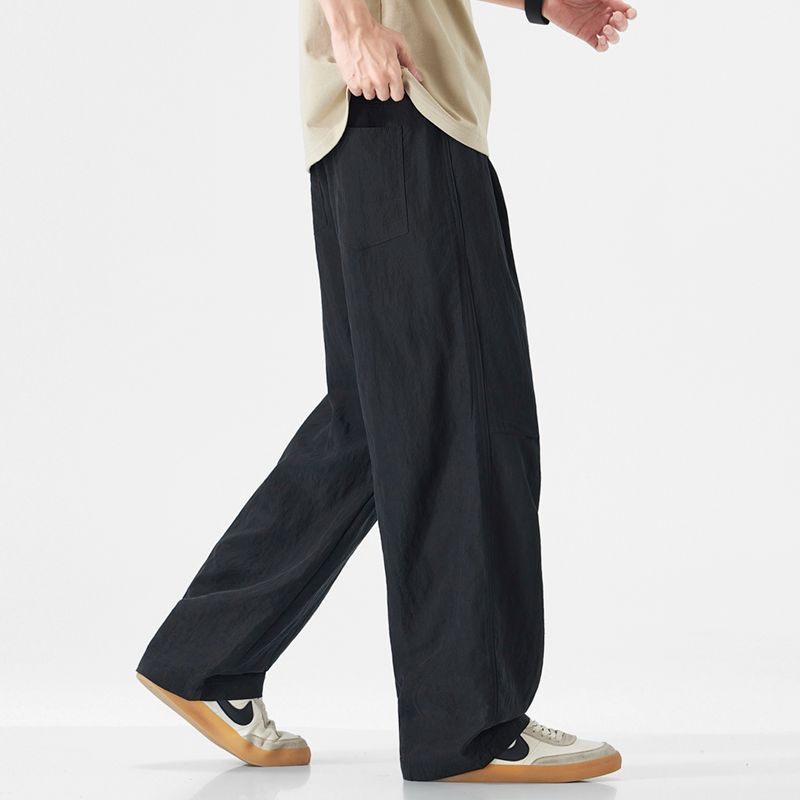 American fashion trendy brand Lyocell cool casual pants men's solid color simple loose drape straight trousers men