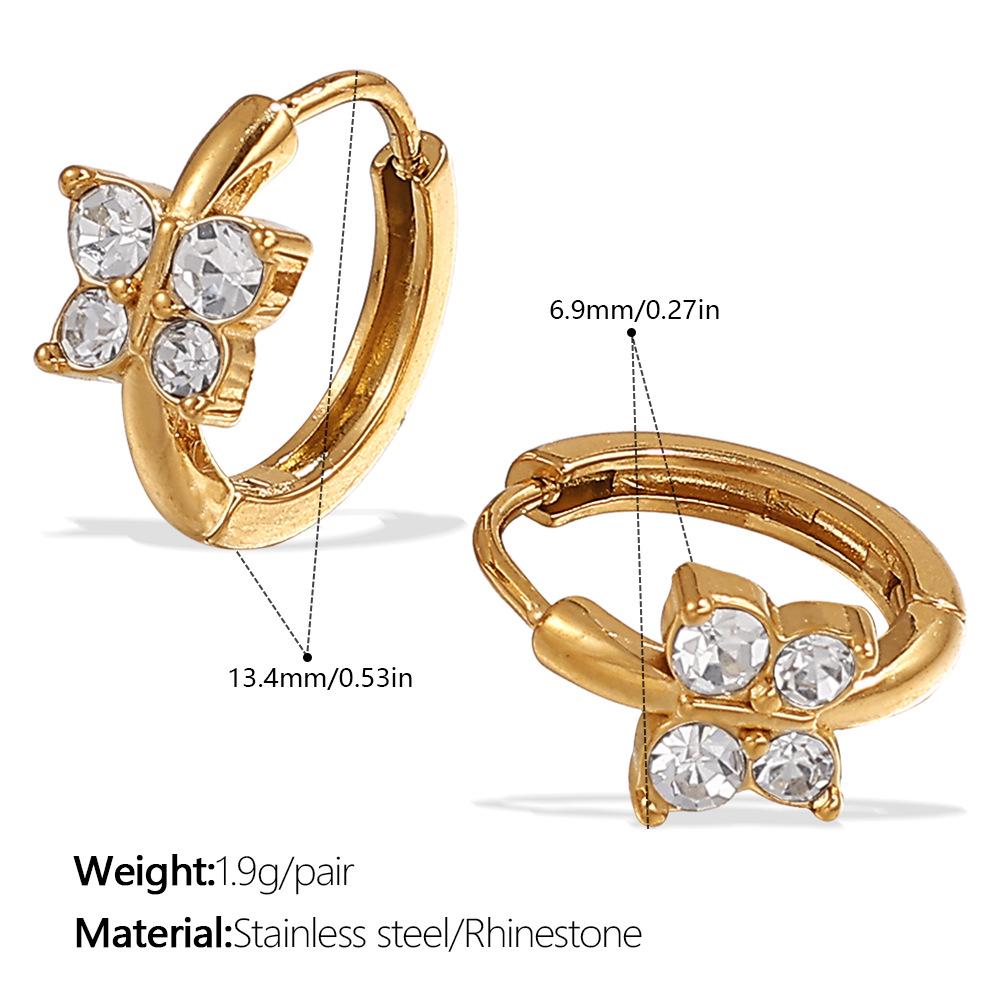 18k Gold Plated Rhinestone Butterfly Hoop Earrings - Women's Exquisite European & American Style