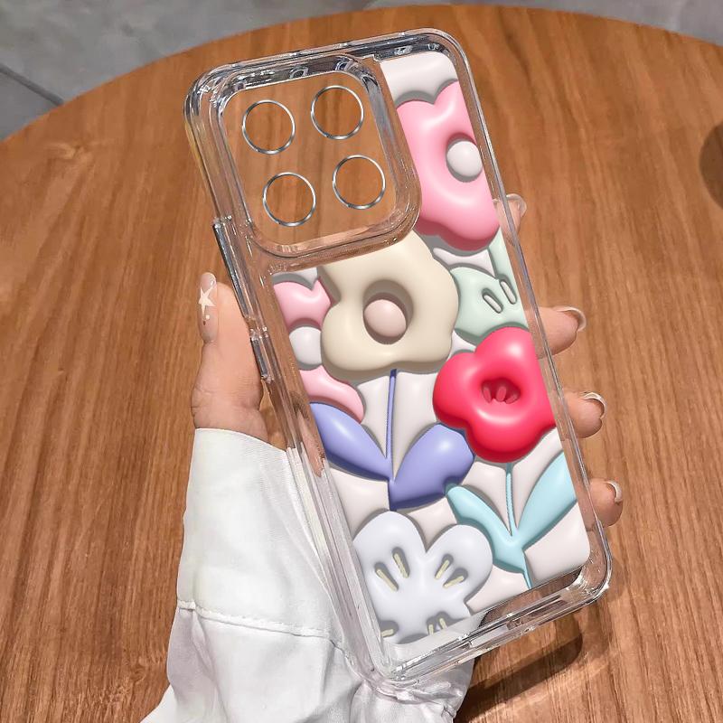 Cute Oil Painting Flower Phone Case Cover For Xiaomi 13T 11T Poco F6 X6 Pro Redmi Note 13 12 11 10 Pro Max Slim Soft Shockproof Clear Silicone Shell