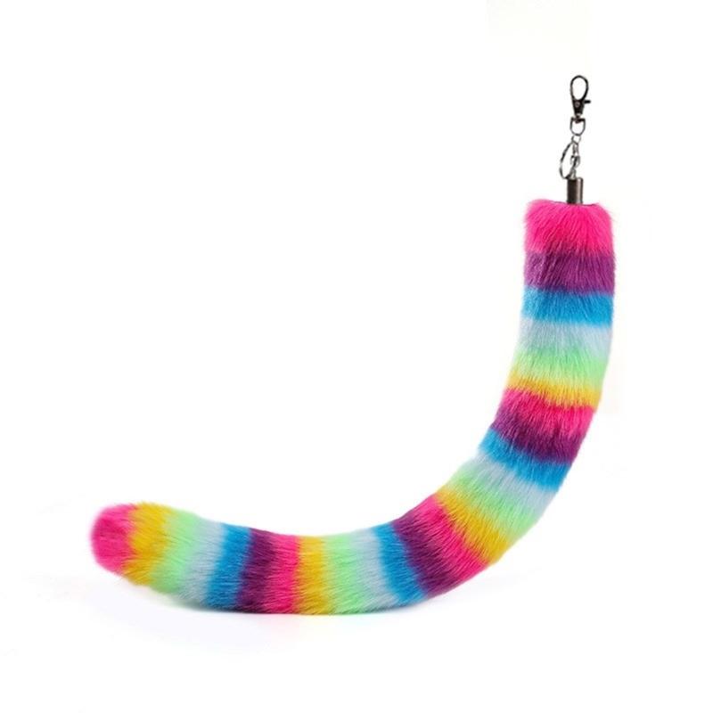 Long Animal Tail Keychain Plush Tail Charm Key Holder Keyring Pendant Decorations Purse Bag Charm for Handbag Backpacks