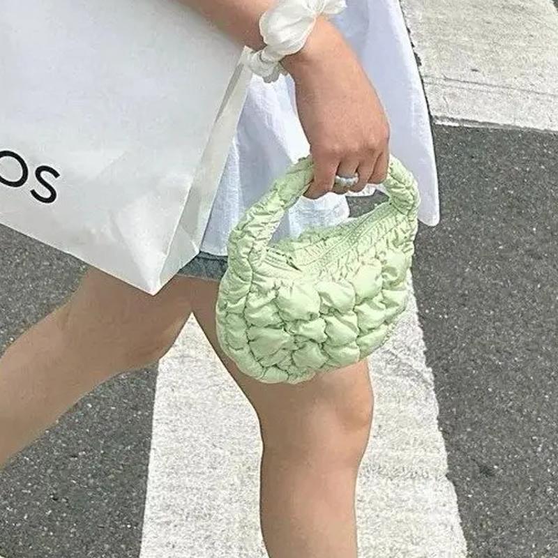 COS Quilted Texture Design Convenient Zipper Closure Polyester Cloud Bag Tote Women tote Light-Green 1171064008