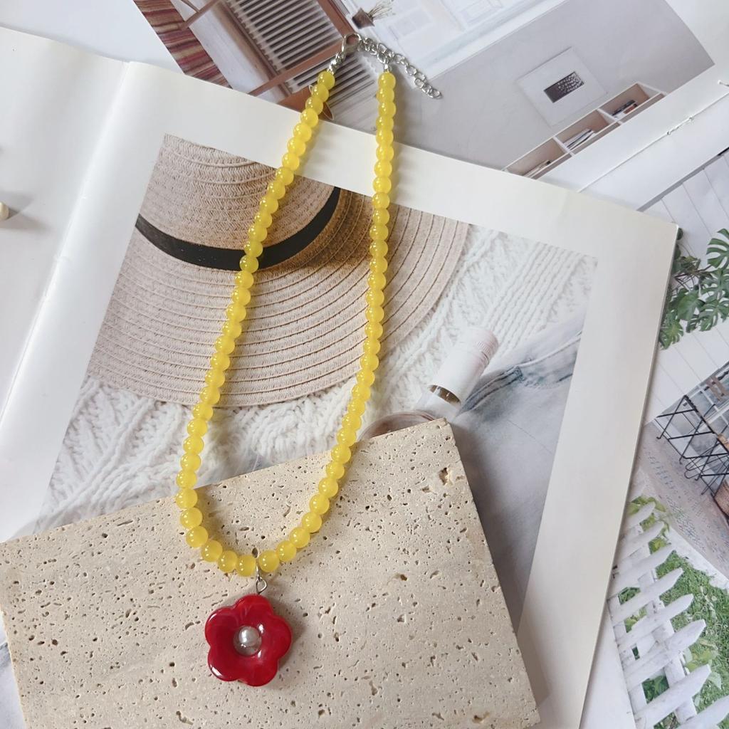 Colorful Acrylic Flower Necklace Summer Vacation Necklace Fashion Versatile Women Niche Design Sweet Cool Spicy Girls Necklace
