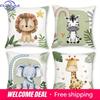 Cute Animal-Printed Pillowcases: Lion, Zebra, Elephant & Giraffe Designs! Sofa Cushion Cover Home Room Decoration