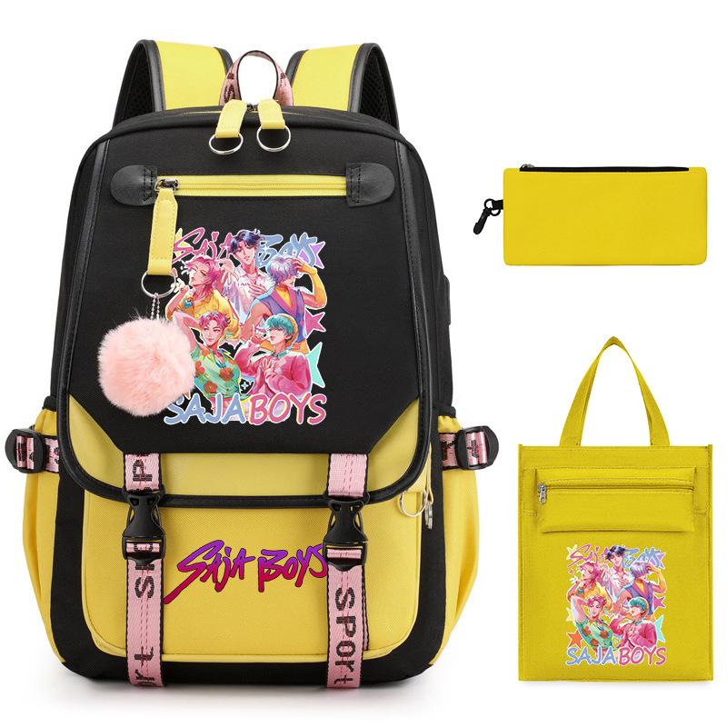 K-Pop Anime Cartoon Printing Casual Student Backpack Shoulder Bag Pencil Case Three-Piece Set