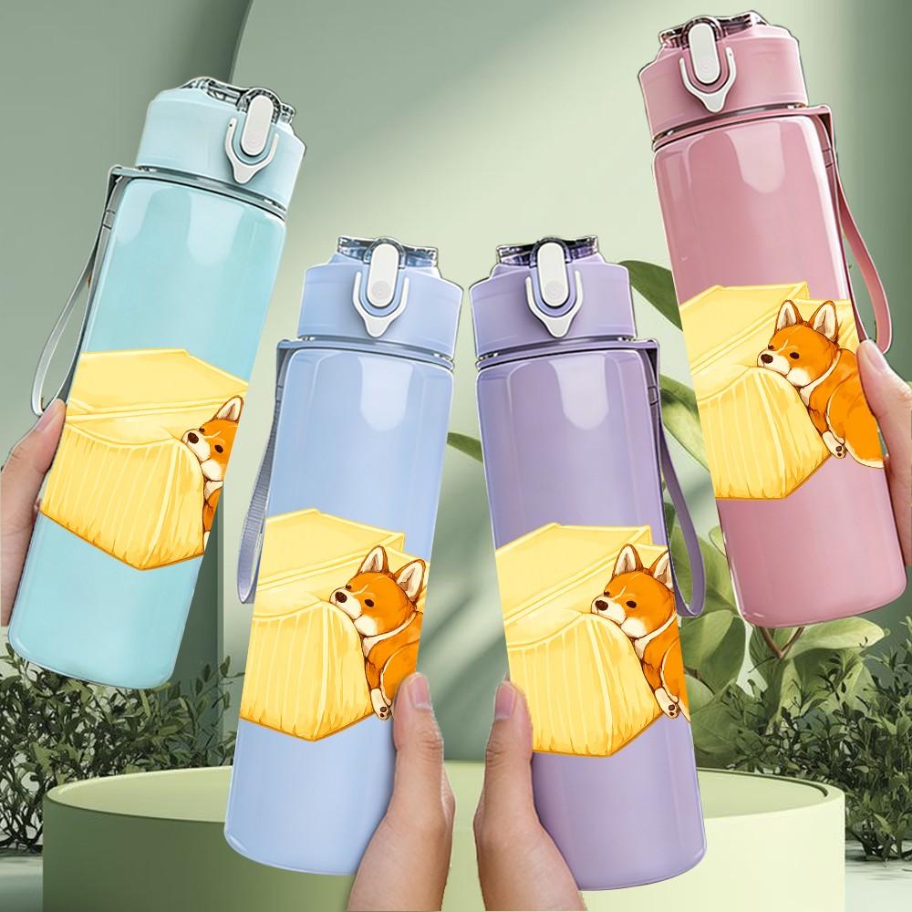 1PC Cheese Mouse Cute Cartoon Print 750ml Color Plastic Sports Water Bottle Leakproof Flip Straw Lid Suitable for Sports Office Home Use