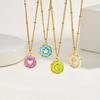Colorful Enamel Round Pendant Necklace, Star Cross Heart Moon Choker, Stainless Steel Tarnish Resistant Clavicle Jewelry