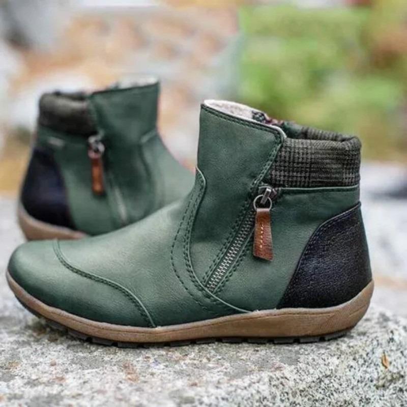 Neue kurze Stiefel, winterlich modische Retro-Leder-Steppung, bequeme flache Sohle, Reißverschluss-Martin-Stiefel, Damenschuhe in Übergröße