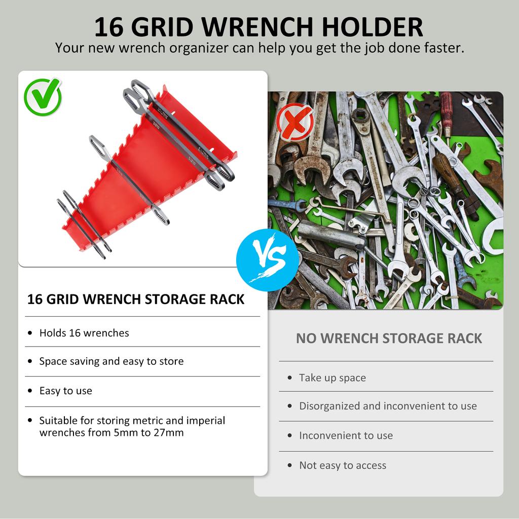 Wrench Storage Rack Wrench Sorter Bracket Tool Storage Box Organizer Wall Mounted Storage 5mm-27mm Metric and Imperial Wrenches
