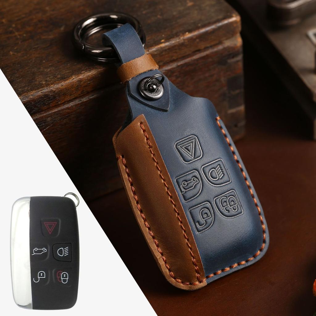 Suitable for Jaguar Key Case, Land Rover Key Case, Handmade High-end Car Key Case, Genuine Leather.