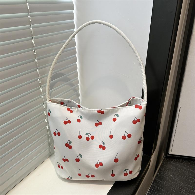 Cherry Print New Large-capacity Student Commuter Bag Niche Design Shoulder Messenger Women's Bag