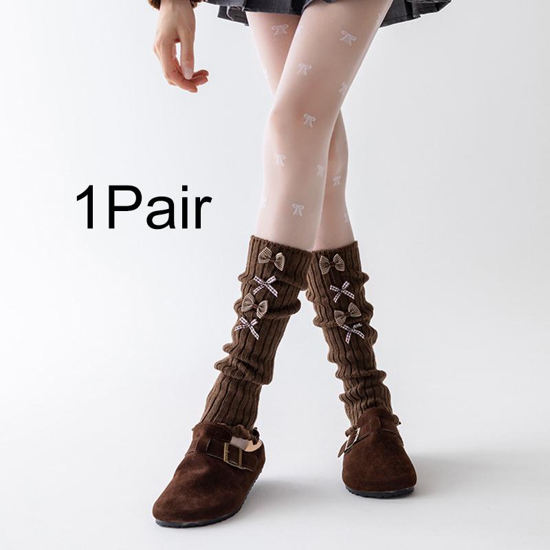 

1Pair Cold-Proof Versatile Knitted Personality Acrylic Fibers Fashion Stockings High-top Butterfly Knot Socks